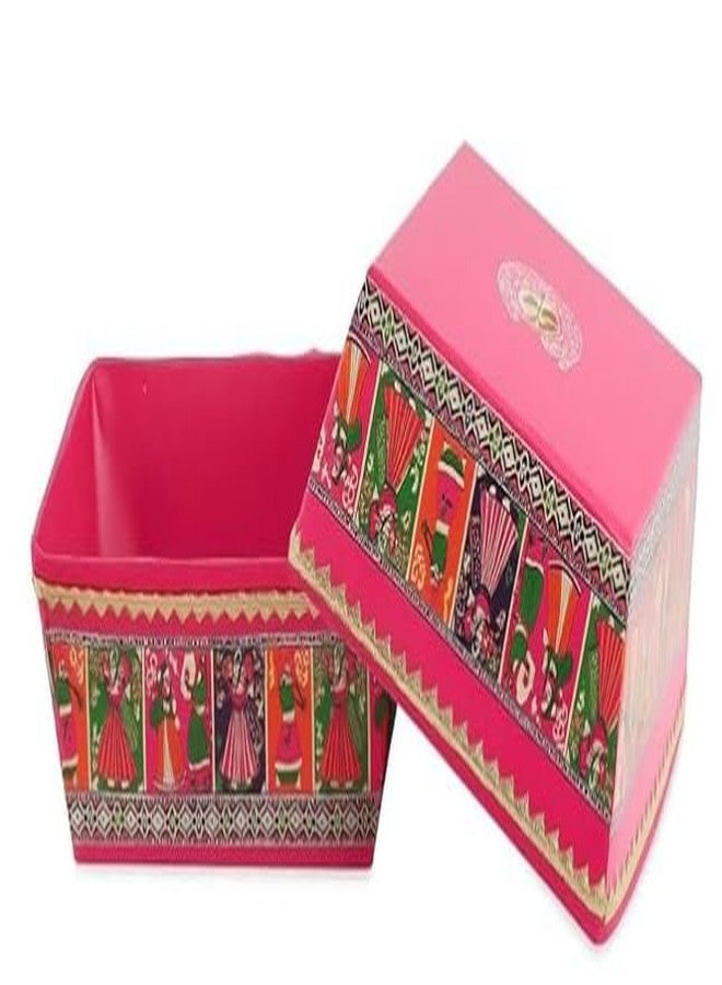 Scissors Craft Traditional Decorative Gift Basket with Golden Net | Ethnic Red-Green Print | Multipurpose Basket for Rakhi, Weddings & Festive Gifting (Royal fock Ethinic, 10) - Image 5